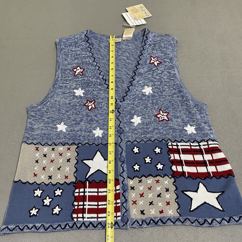 Vintage Women's Vest  Patriotic Button Down‎ Sweater Vest Embroidered Top 90s - Picture 5 of 16